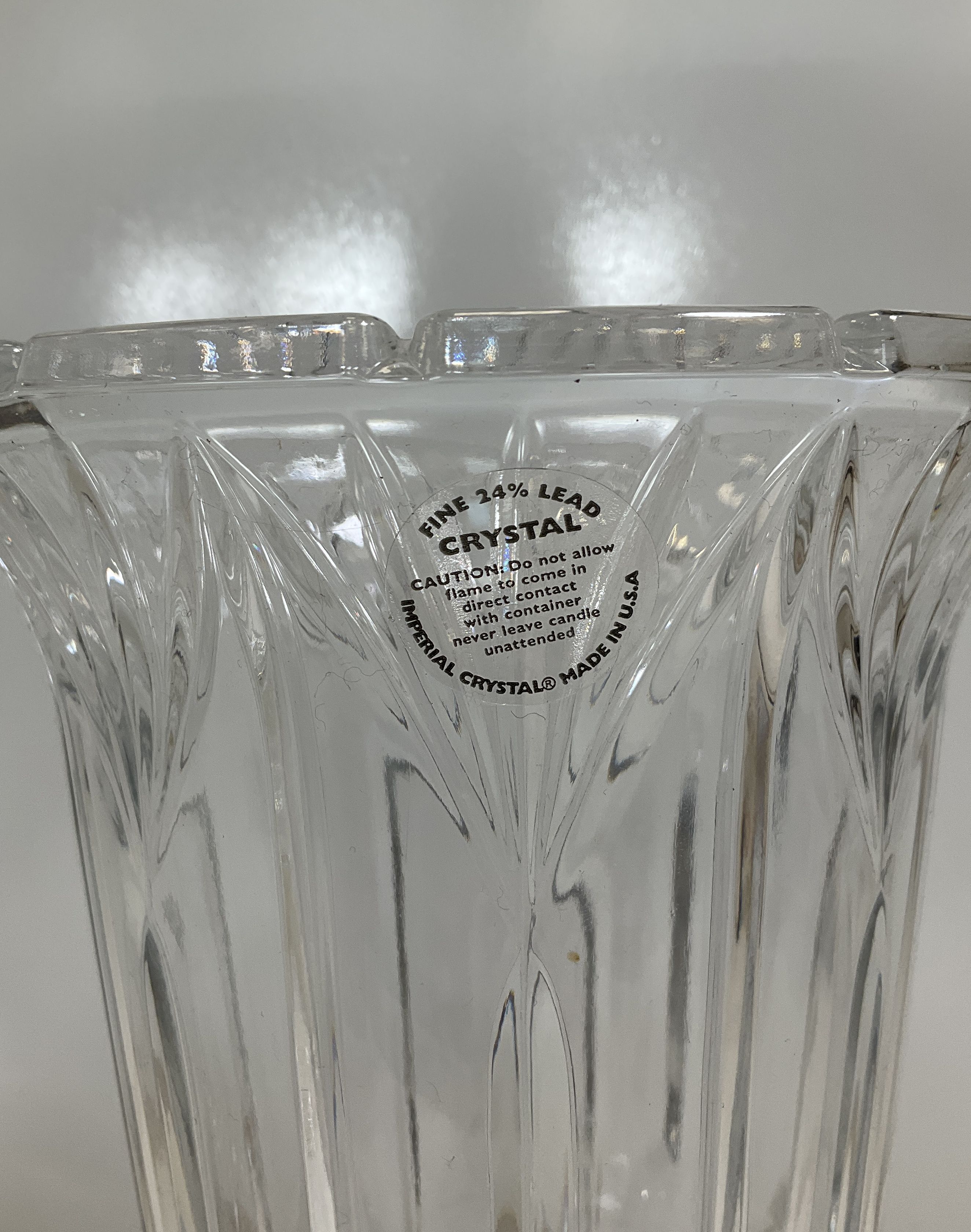 Imperial Crystal 24% Lead Hurricane Candle Holder Set 2 Mismatched Patterns