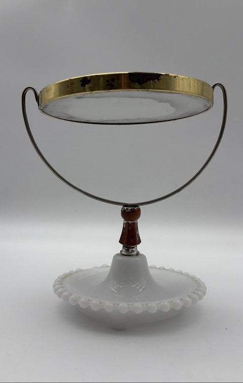 Vintage Swivel Vanity Mirror Hobnail Milk Glass Base Mid Century 11" Tall