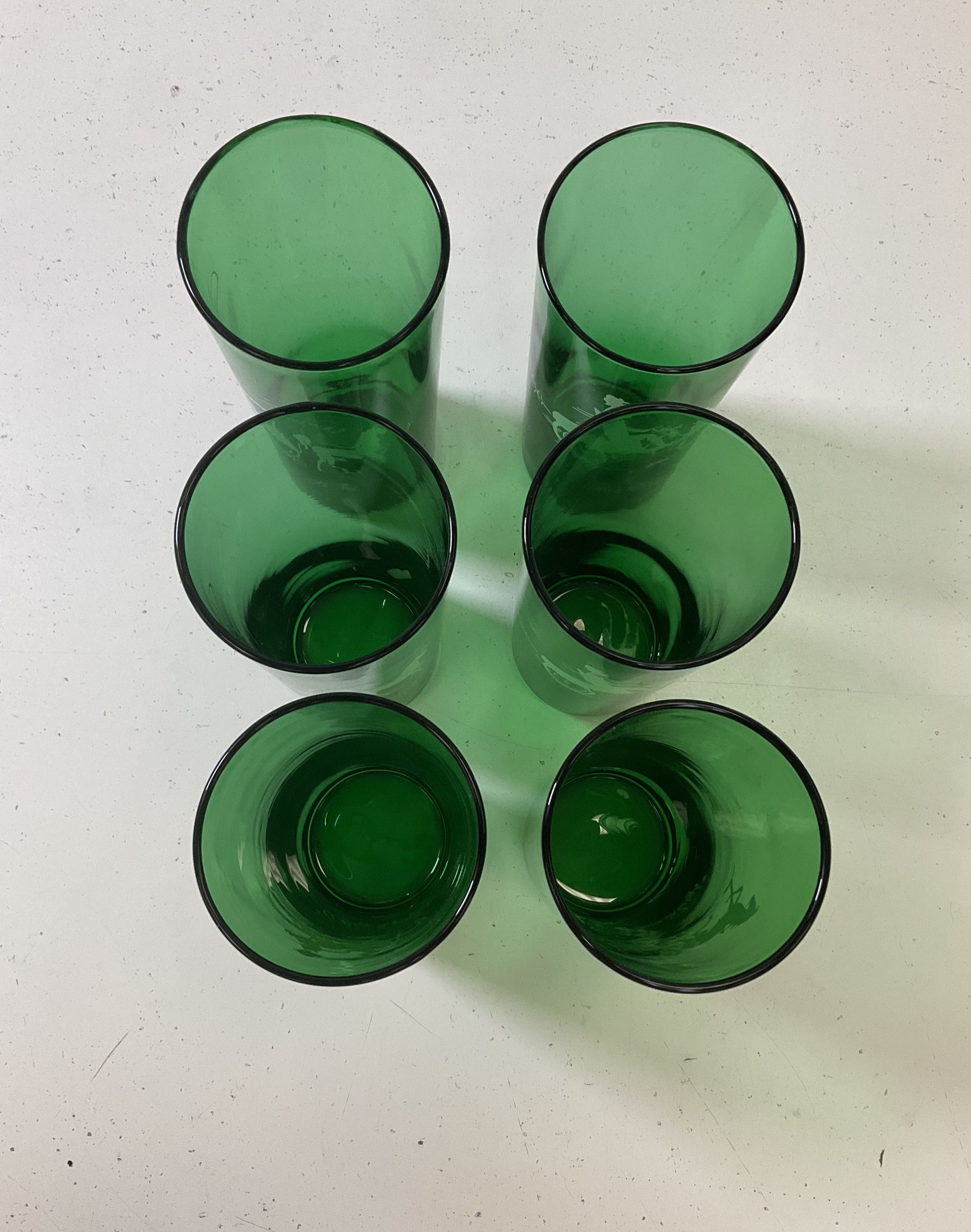Set Of 6 Vintage Anchor Hocking Gay 90s Forest Green Collins Tumbler Glasses