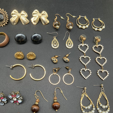 Vintage & Modern Costume Jewelry Earrings Lot 33 Pairs Hoops Dangles Studs