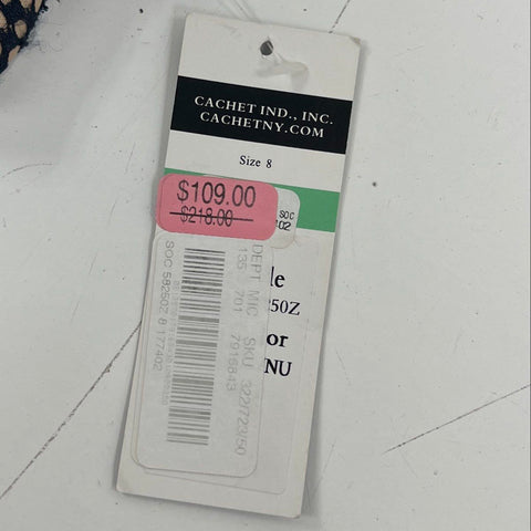 NWT Cachet Women's Black Lace Beaded Halter Maxi Gown Open Back Dress Size 8