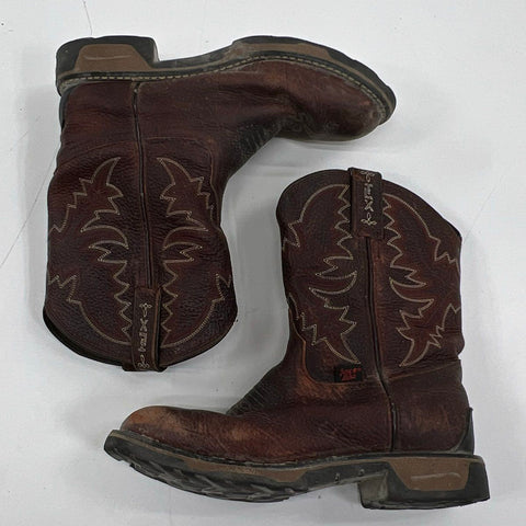 Tony Lama TW903Y Brown Leather Western Work Boots Kids Size 3D