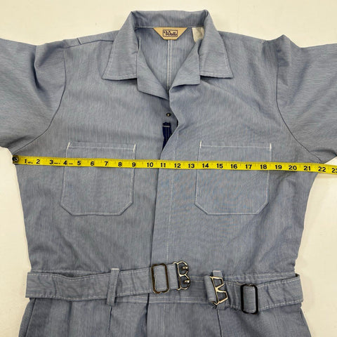 Vintage 80s Walls Hickory Stripe Short Sleeve Jumpsuit Coveralls USA Sz L