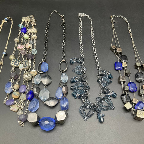 WHBM & Boutique Beaded Statement Necklaces Jewelry Lot of 9 Blue Silver Tone