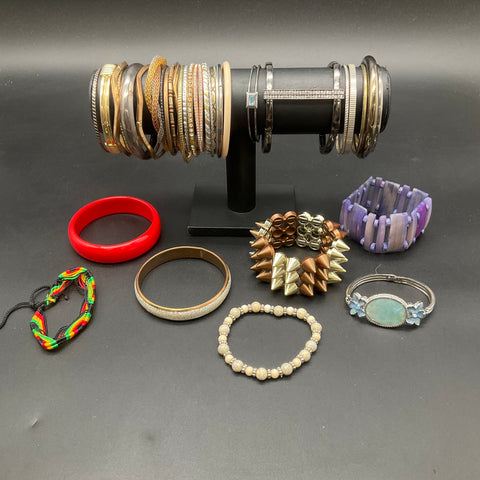Vintage and Modern Costume Bracelet Jewelry Lot 40pc Bangles Cuffs Beaded