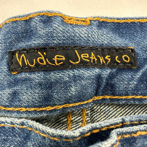 Nudie Jeans Men's Flare Glenn Streaky Worn Blue Flare Leg Jeans Sz 31x30