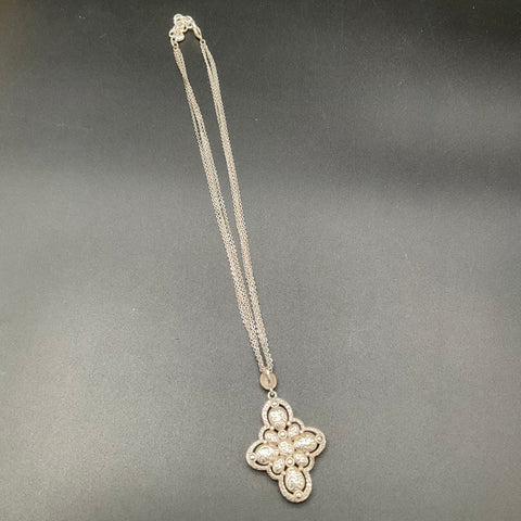 Brighton Nadia Cross Necklace Silver Tone Blue Gold Cabochon Pendant Scrollwork