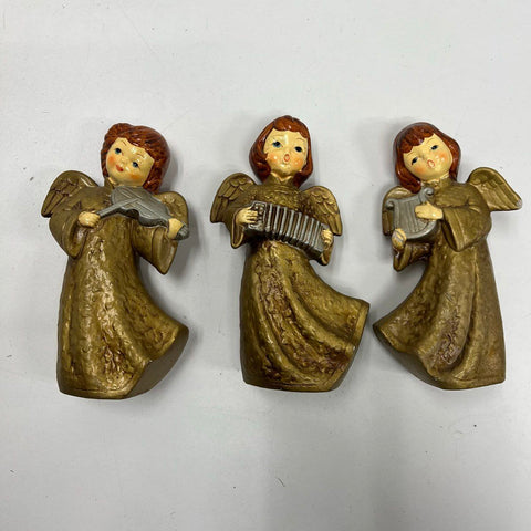 Vintage Choir Angel Figurines Set 3 Musical Gold TAIWAN 6.5" Mid-Century