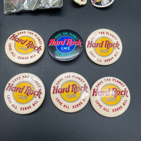 Hard Rock Cafe Lot of 11: 5 Enamel Guitar Pins & 6 Save the Planet Buttons