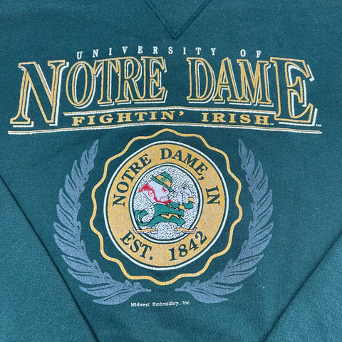 Vintage 90s Notre Dame Fighting Irish Leprechaun Crewneck Sweatshirt Green XL