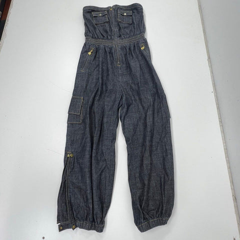 Vintage Y2K Baby Phat Women's Denim Jumpsuit Cargo Strapless Zip Sz 13