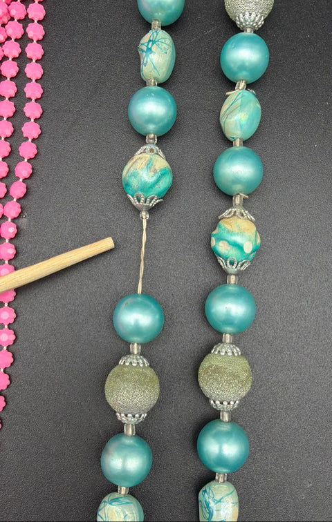 Vintage Costume Jewelry Lot 6pc Pink Blue Faux Pearl Necklaces Bracelet