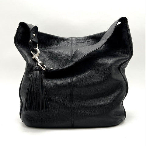 Coach Black Pebble Leather Daisy Hobo Shoulder Bag Large Silver Hardware