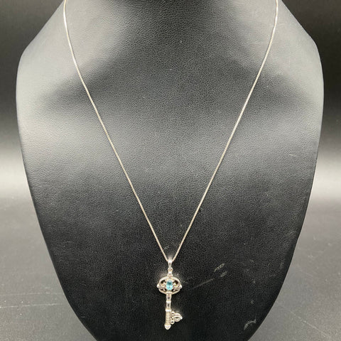 Disney 925 Sterling Silver Platinum Alloy Cinderella Key Necklace Topaz Diamond