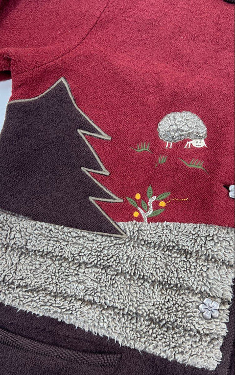 Vintage 90s Bernardo Essentials Women's Burgundy Wool Sheep Cardigan Jacket Sz M
