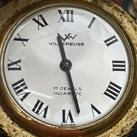 Vintage Villereuse 17 Jewels Swiss Made Pendant Watch Necklace 24" Chain