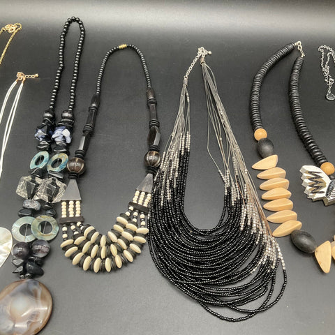 Costume Jewelry Necklace Lot of 11 Vintage to Modern Styles Agate Shell Tassel