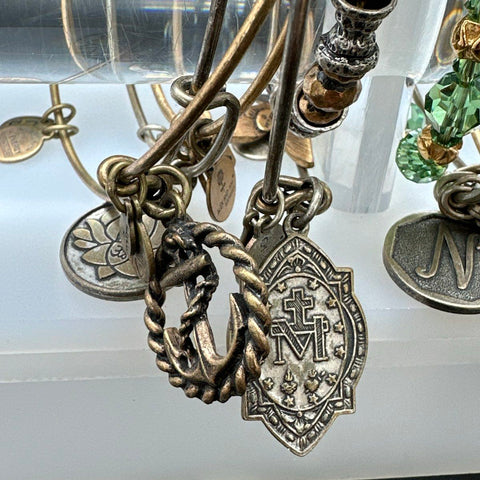 Alex and Ani Bangle Bracelet Lot of 10 Gold Silver Tone Anchor Feather Initial N