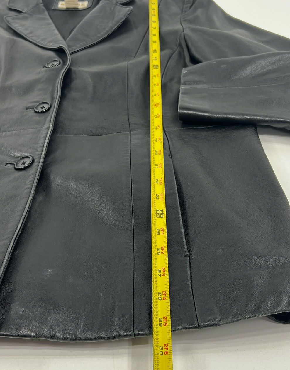 VTG Y2K Women's Merona Black Genuine Leather Coat Jacket Button Up - Size XL
