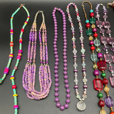 Mixed Costume Jewelry Lot 9 Fashion Necklaces Beaded Acrylic Multi-Strand Cord