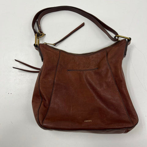 Fossil Brown Pebbled Leather Hobo Shoulder Bag Brass Hardware
