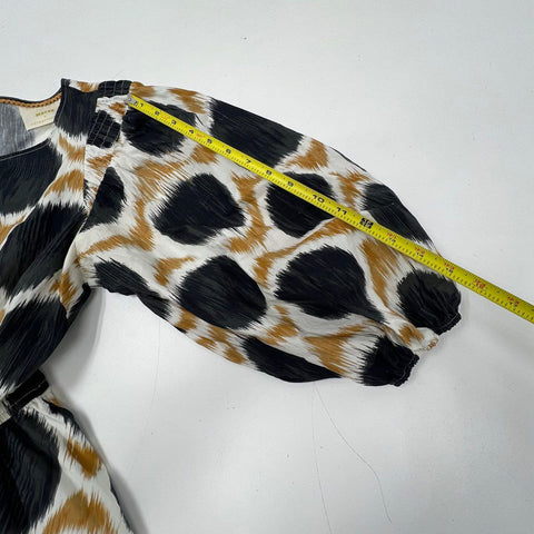 Maeve Ikat Dot Print Puff Sleeve Fit & Flare Organic Cotton Dress Sz S