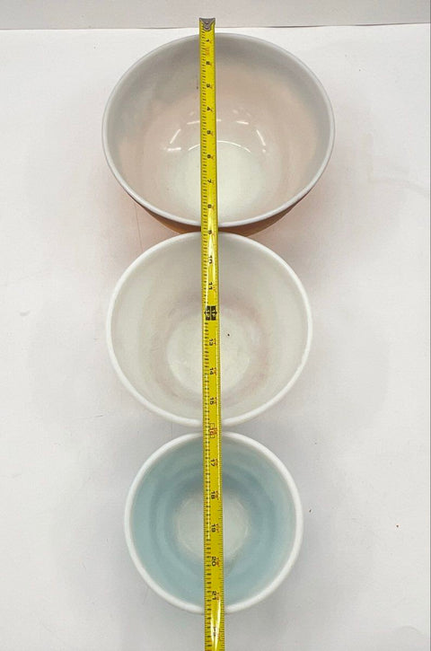 Pyrex 3 Piece Mixing Bowl Lot 401 Turquoise 402 Red Stripe 403 Old Orchard