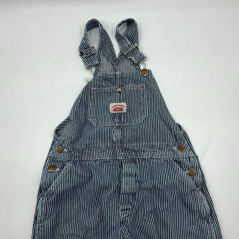 Vintage Round House Kids Hickory Stripe Denim Workwear Overalls USA Made Sz 16