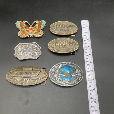 Vintage 70s Lot 6 Belt Buckles Jacques Seeds Chevrolet Pratt & Whitney