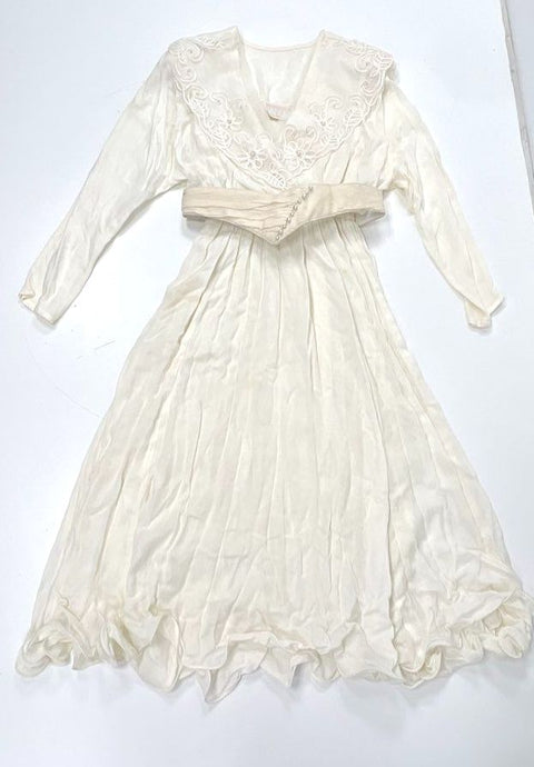 Spencer Alexis Women's Vintage 90s Ivory Rayon Lace Pearl Trim Maxi Dress Sz 12