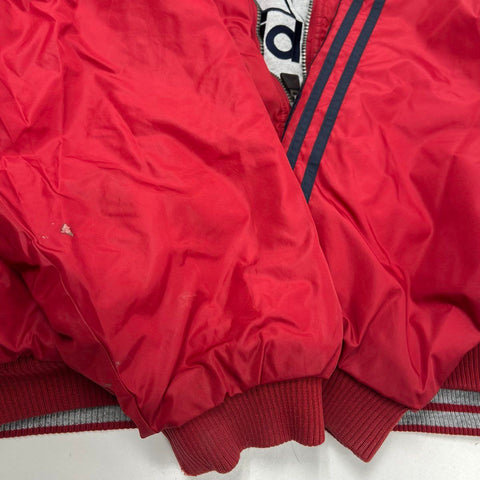 Vintage 90s Adidas Reversible Hooded Puffer Bomber Jacket Red Gray Sz 2XL
