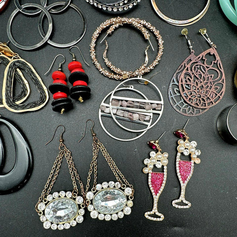 Vintage to Modern Costume Jewelry Earrings Lot Hoops Dangles Rhinestone 35 Pairs