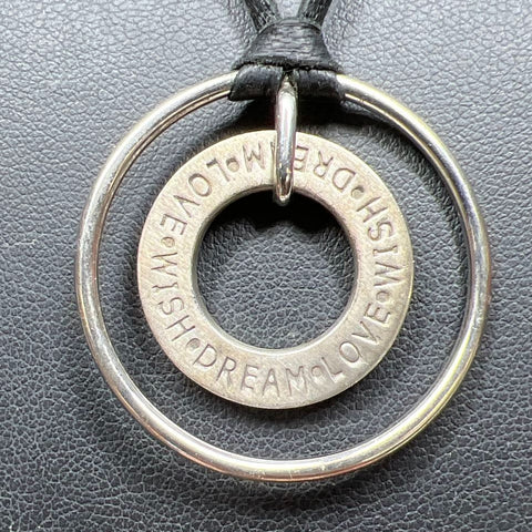 Carol Lee Sterling Silver Wish Dream Love Circle Pendant Leather Necklace