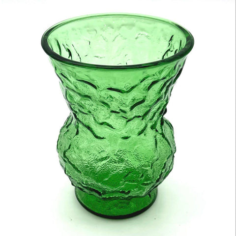 Vintage Green Glass Vase Set 3 Piece Lot Textured Ribbed Diamond Bud Vases