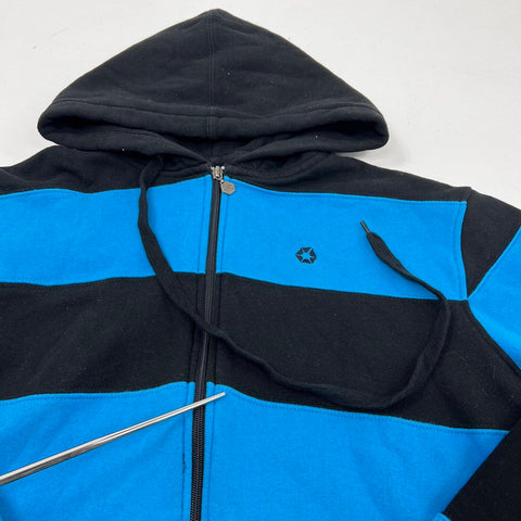 South Pole Men's Blue Black Striped Full Zip Hoodie Streetwear Sz M