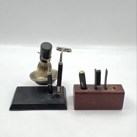 Vintage Shaving Grooming Set Razor Brush Bowl Stand Mustache Wax Kit MCM Style