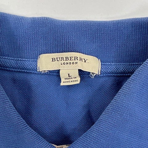 Burberry Men's Polo Shirt Blue Embroidered Knight Nova Check Placket Sz L