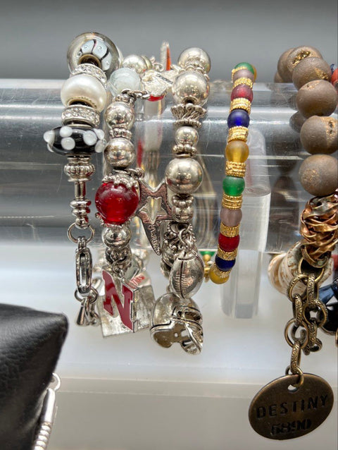 Mixed Beaded Jewelry Lot 15pc Pandora Style Nebraska Cornhuskers Glass Pearl