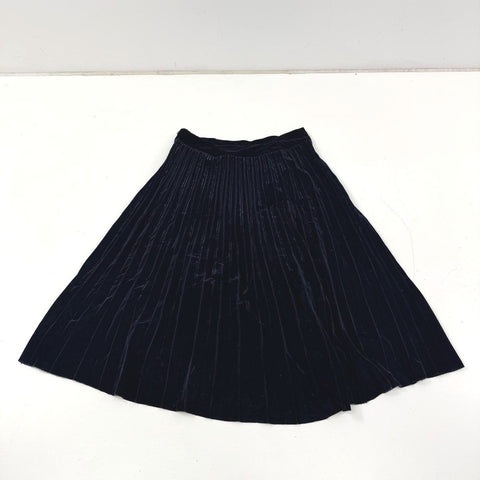 Sezane Women's Navy Blue Velvet Pleated Midi A-Line Skirt Size 42