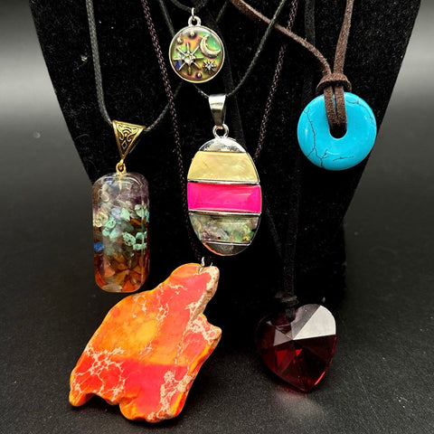 Bohemian Jewelry Lot 15+ Corded Necklaces Stone Resin Glass Evil Eye Turtle