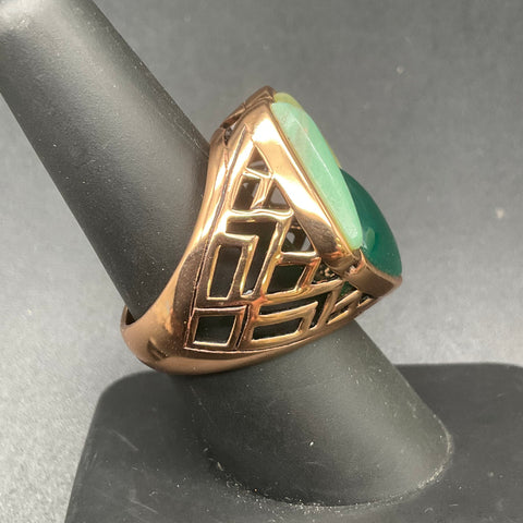 Barse Gold/Bronze Tone Green Multi-Stone Geometric Shield Statement Ring Size 8