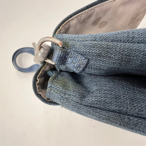 Haiku Blue Canvas Flap Crossbody Bag RFID Blocking Purse Silver Hardware