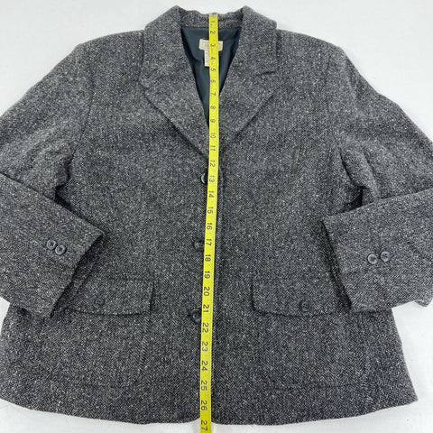 L.L. Bean Women's Gray Herringbone Wool Silk Blend Blazer Jacket Sz L