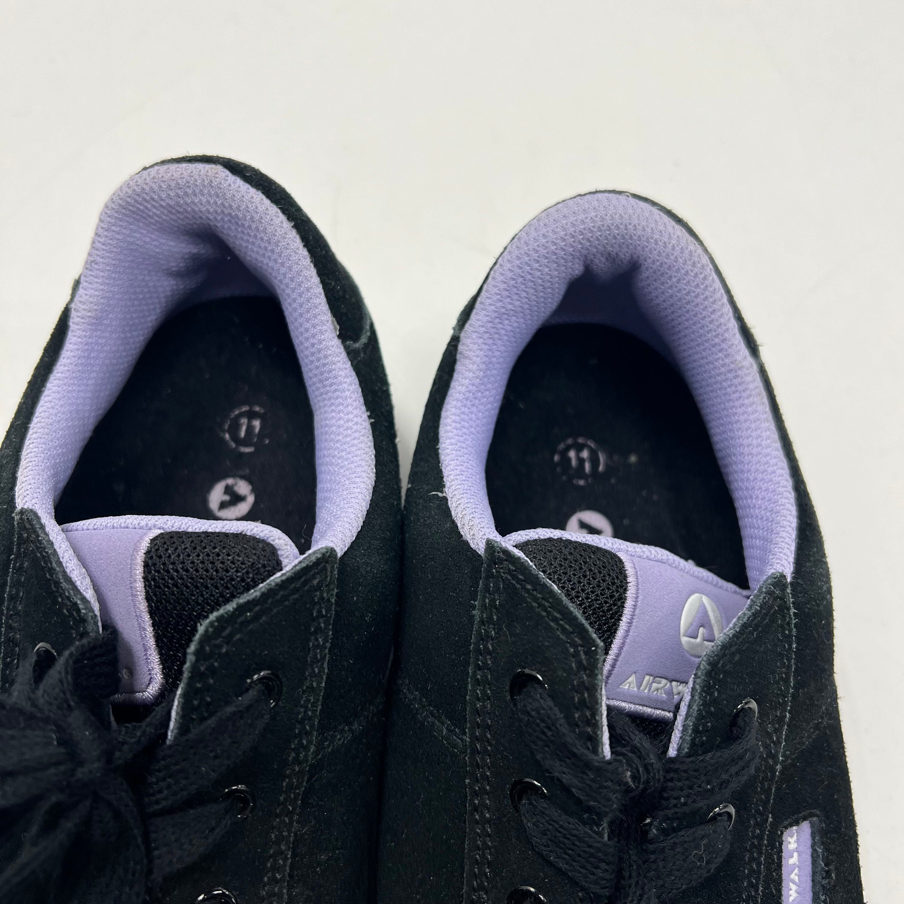 Y2K Vintage Airwalk Black Suede Skater Shoes Lavender Accents Mens Size 11