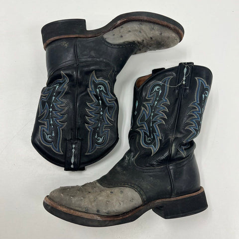 Tony Lama 8807 Full Quill Ostrich Black Grey Western Cowboy Boots Size 8 EE