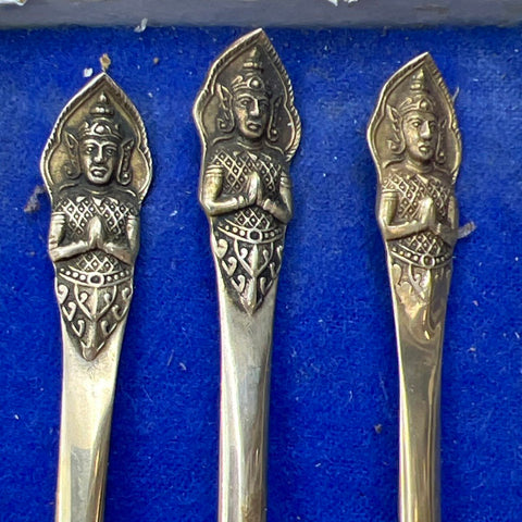 Vishnu Siam Brass Iced Tea Spoons 7 Piece Set Thai Goddess Figure Vintage