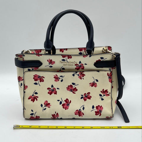 Kate Spade Cream Floral Saffiano Leather Satchel Crossbody Bag Gold Hardware