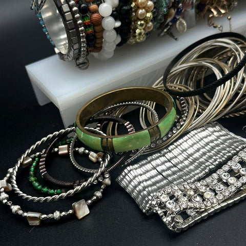 Vintage to Modern Fashion Bracelet Lot 60+ Bangles Beaded Rhinestone Cuff 3 lbs