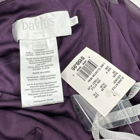 David's Bridal Women's Plum Long Illusion Mesh Ruched Evening Gown NWT Size 26