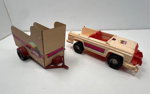 Vintage 1973 Barbie Travelin' Jeep and Trailer Lot Mattel 2 Piece 34 Inch